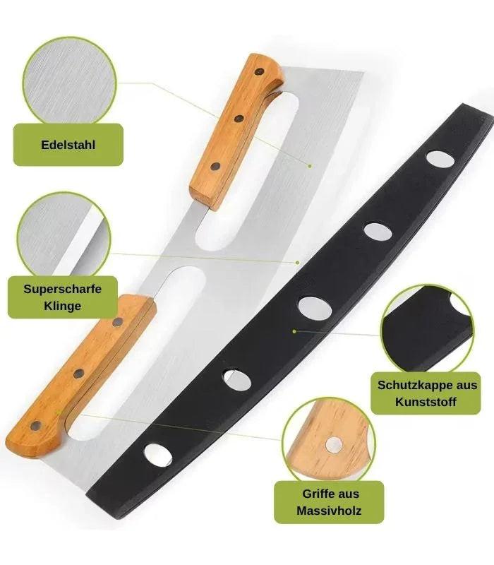 Stainless steel pizza cutter weighing knife - wooden handle & blade guard - Eratec - Germany GmbH