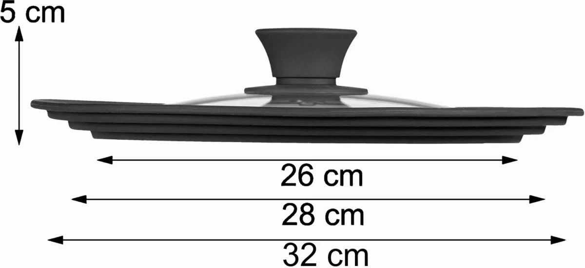 Universal lid glass Ø 28/30/32 cm - silicone rim, heat-resistant & with steam hole - Eratec - Germany GmbH