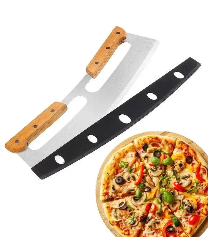 Stainless steel pizza cutter weighing knife - wooden handle & blade guard - Eratec - Germany GmbH