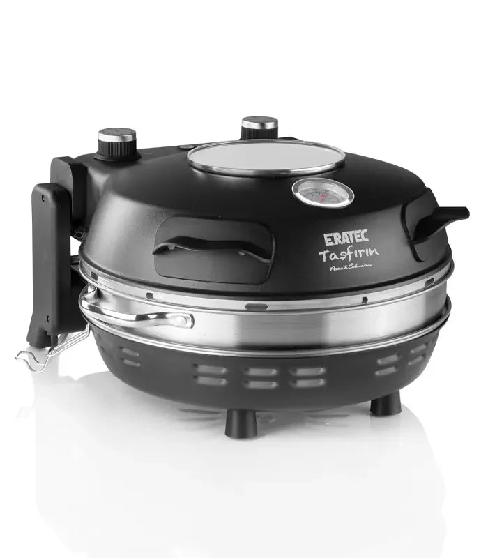 Kompakter Steinofen für Pizza, rundes Design mit integriertem Thermometer, elektrischer Pizzaofen