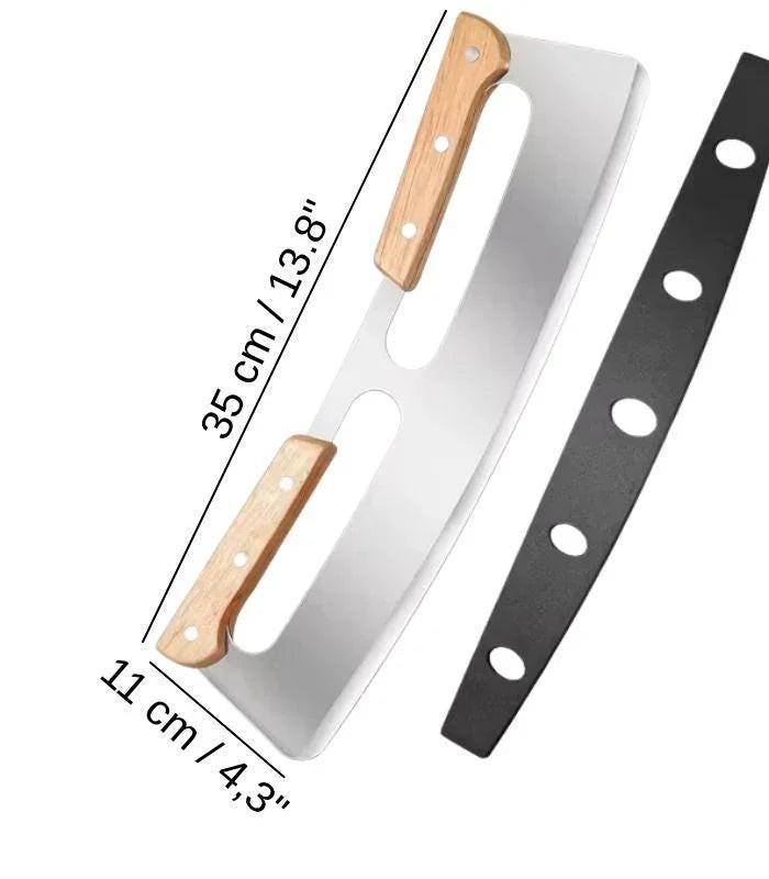 ERATEC Pizzamesser im Wiegemesser-Stil – Edelstahl mit Holzgriffen & Klingenschutz