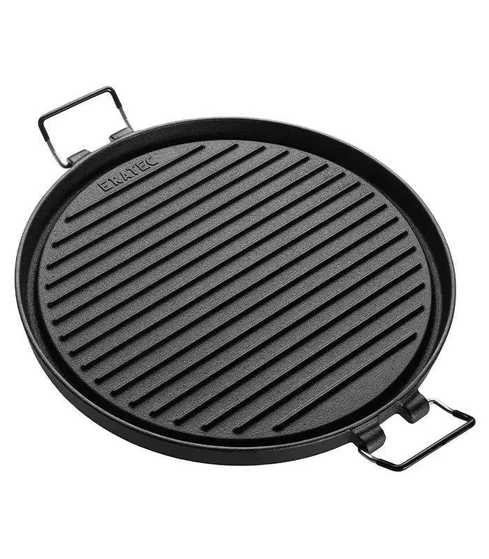 ERATEC Gusseisen-Grillplatte Ø 32 cm – beidseitig nutzbar mit 2 Griffen
