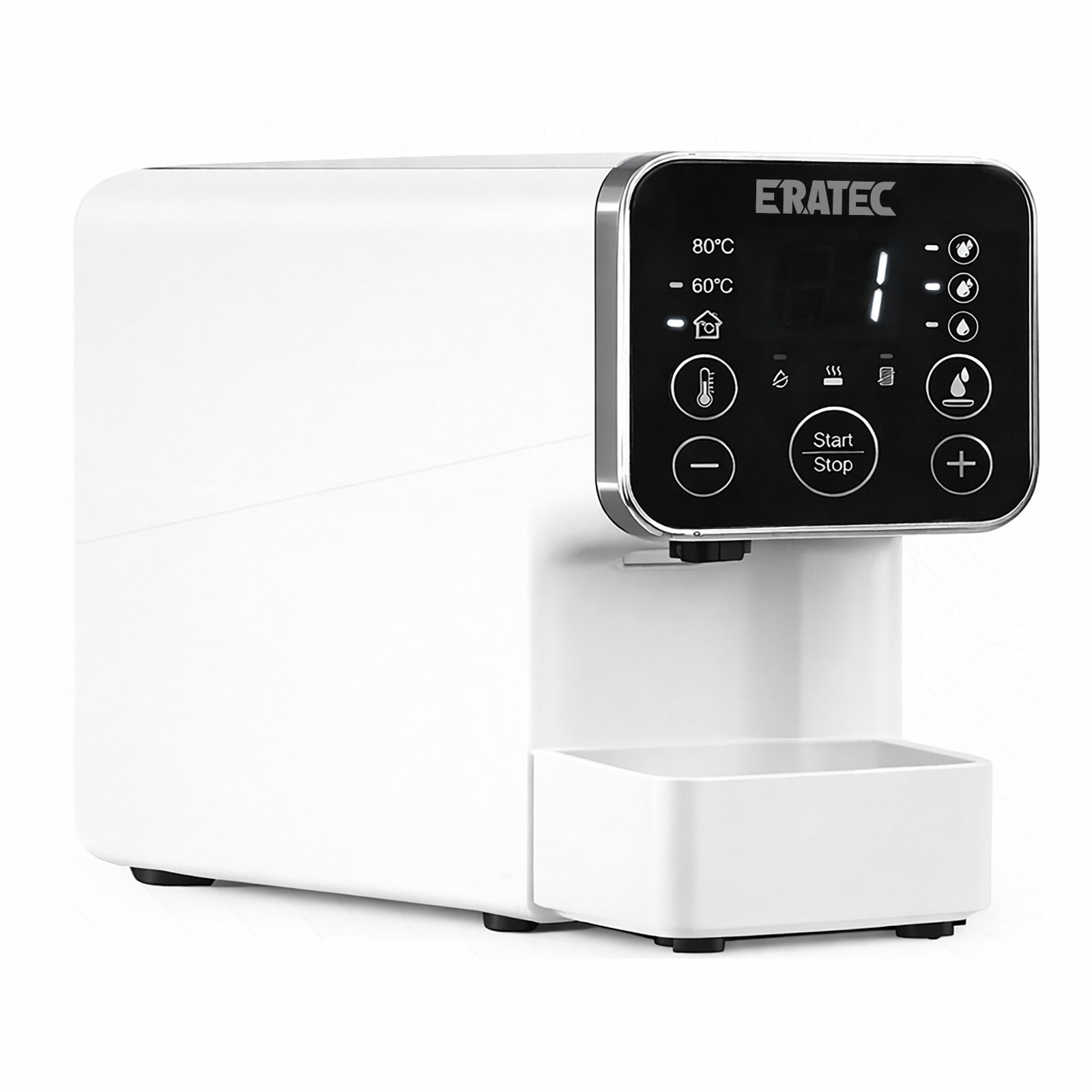 Weißer Wasserkocher mit digitalem Touch-Display und Temperaturanzeige, modernes Küchengerät