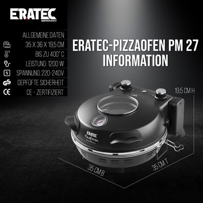 ERATEC Taş Fırınlı Pizza Ocağı PM-27 Komple Set – 400°C'ye Kadar Elektrikli Pizza Fırını