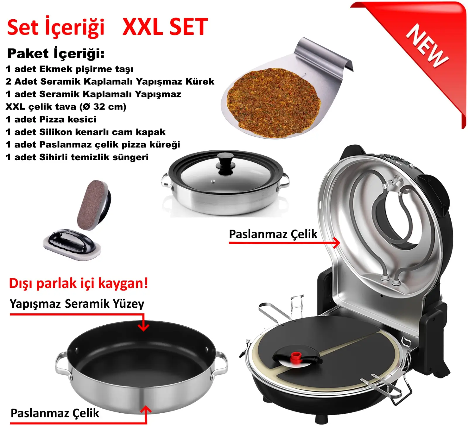 Alles im Set inklusive-XXL SET Elektrikli Pizza Taş Fırını SET PM-27 – XXL Komple Set - Görsel 1